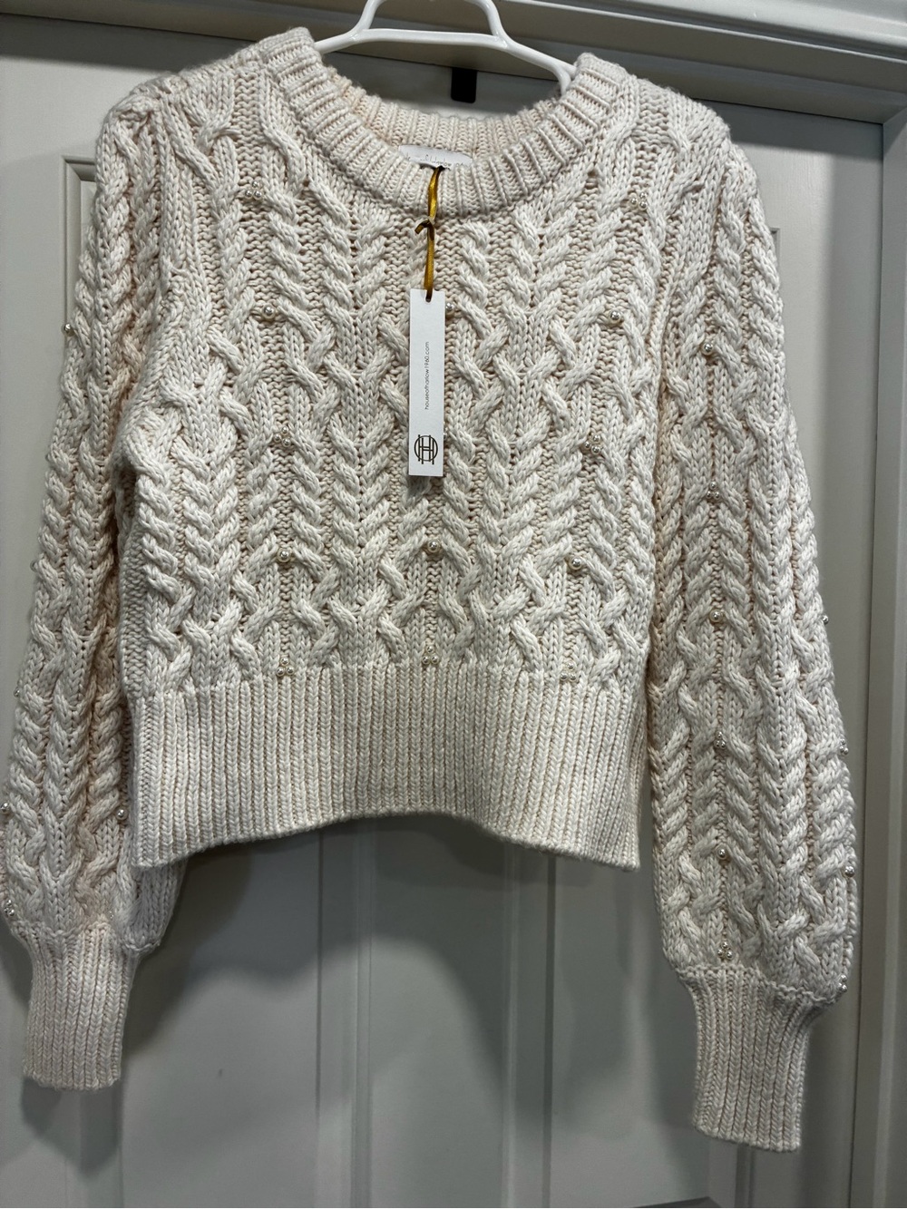 House of Harlow 1960 Cable-Knit Crewneck Sweater in Cream
